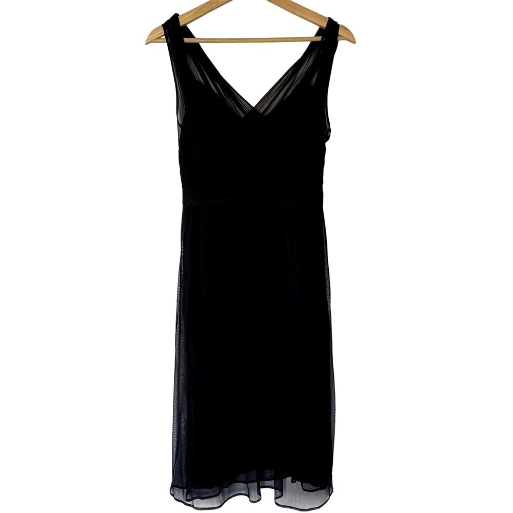L.K.Bennett London chiffon black flowy drape v-neck midi formal dress women's 4‎
